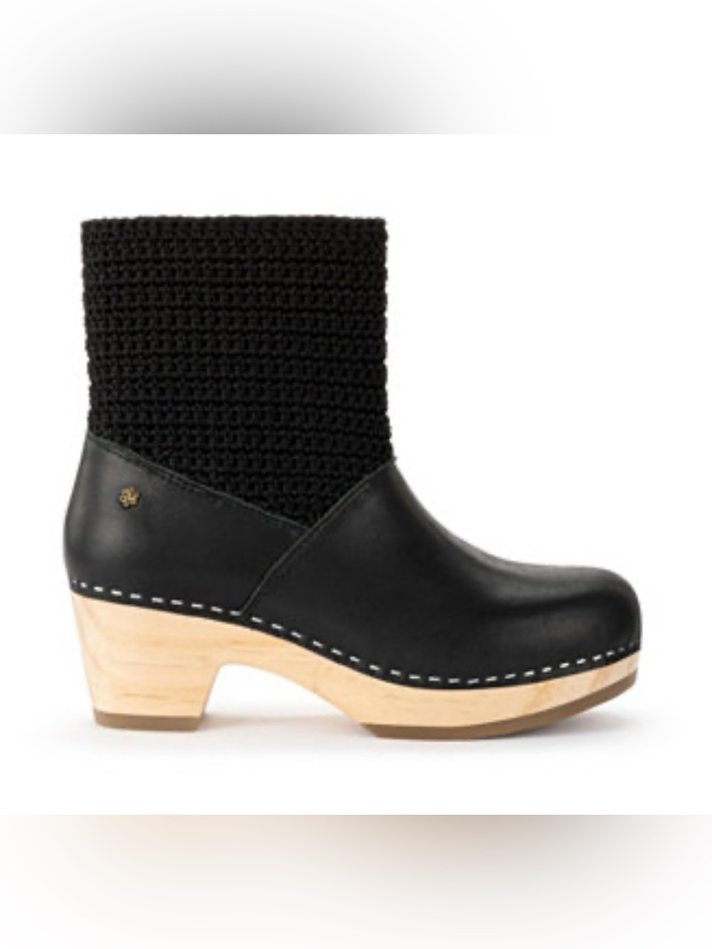 The Sak Black Knit and Leather Paloma Clog Boot with Wood Heel